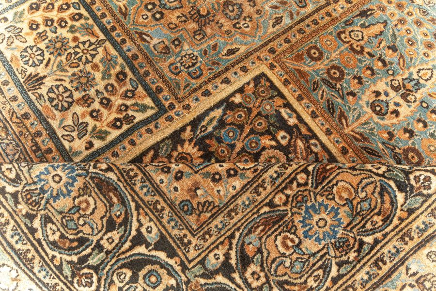 Early 20th Century Persian Meshad Rust-Blue, Walnut and Brown Handmade Wool Rug BB5586