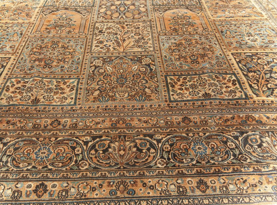 Early 20th Century Persian Meshad Rust-Blue, Walnut and Brown Handmade Wool Rug BB5586