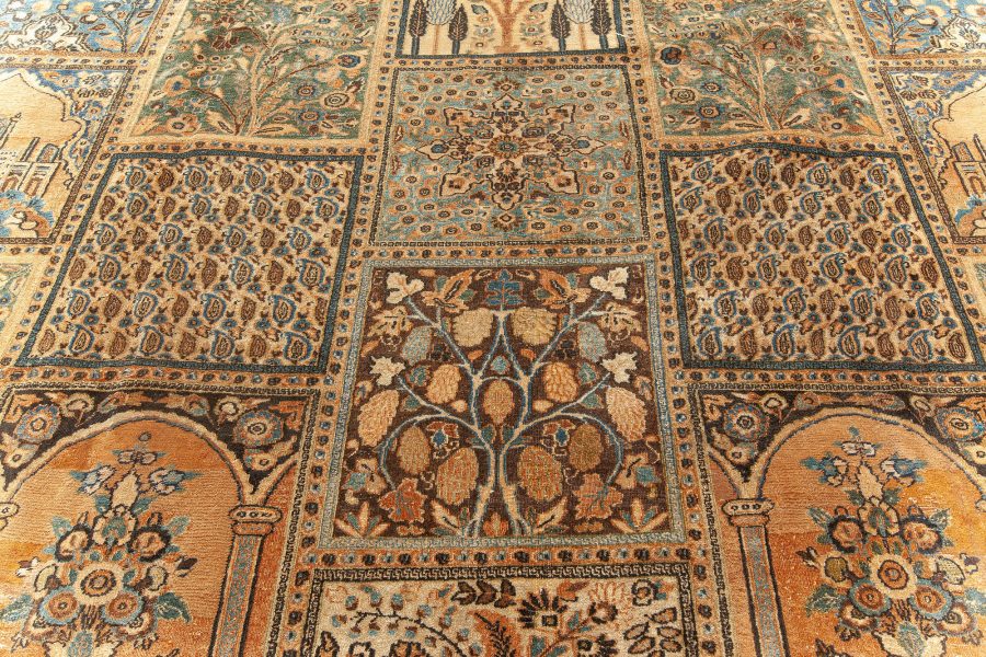 Early 20th Century Persian Meshad Rust-Blue, Walnut and Brown Handmade Wool Rug BB5586
