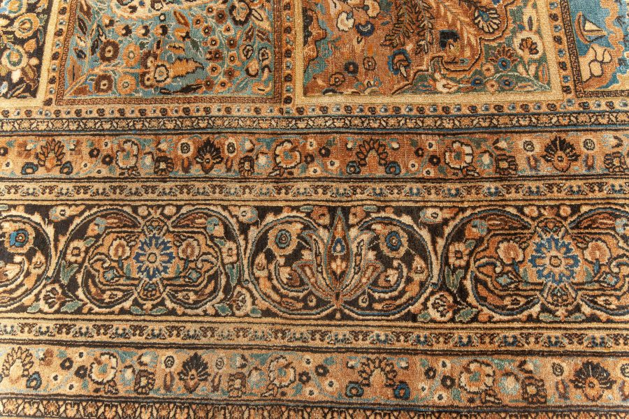 Early 20th Century Persian Meshad Rust-Blue, Walnut and Brown Handmade Wool Rug BB5586