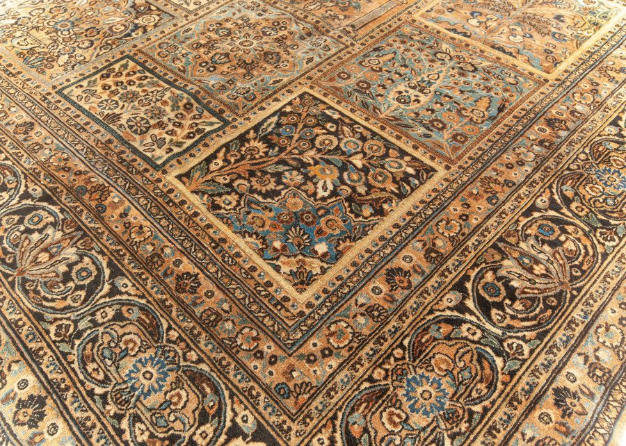 Early 20th Century Persian Meshad Rust-Blue, Walnut and Brown Handmade Wool Rug BB5586