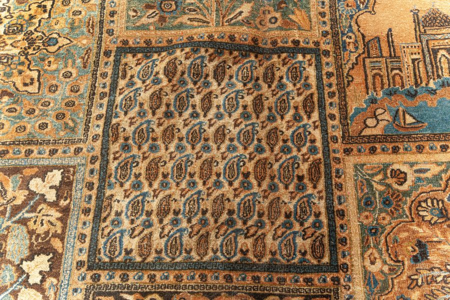 Early 20th Century Persian Meshad Rust-Blue, Walnut and Brown Handmade Wool Rug BB5586