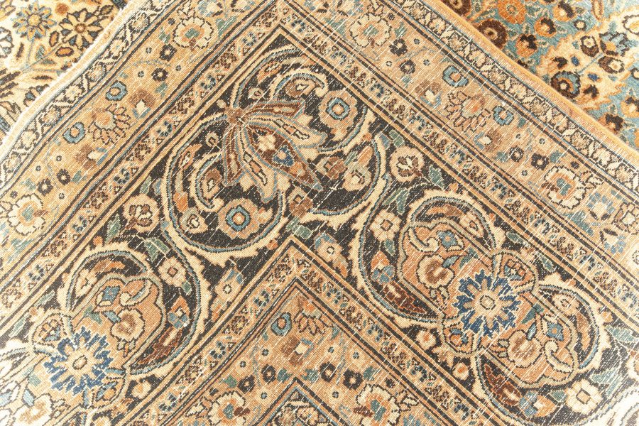 Early 20th Century Persian Meshad Rust-Blue, Walnut and Brown Handmade Wool Rug BB5586