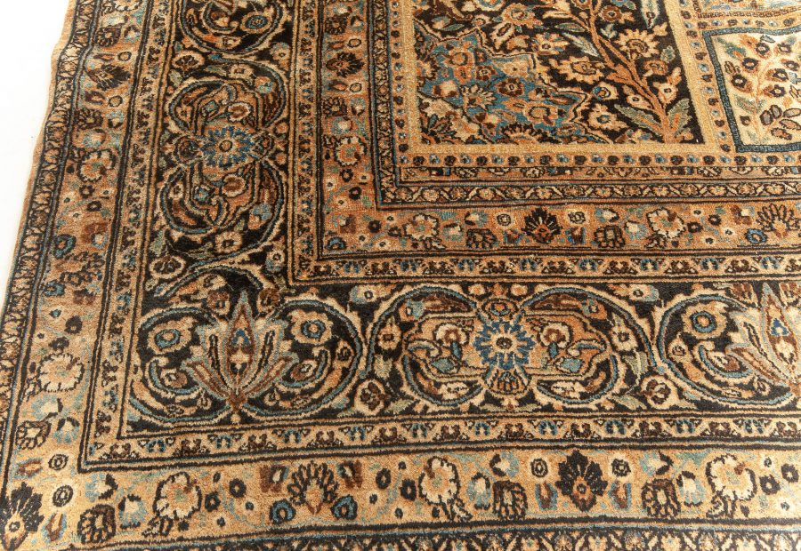 Early 20th Century Persian Meshad Rust-Blue, Walnut and Brown Handmade Wool Rug BB5586