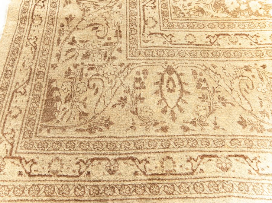 Authentic Persian Tabriz Brown Handmade Wool Rug BB5587