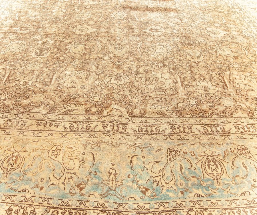 Vintage Persian Tabriz Brown Hand Knotted Wool Rug BB5589