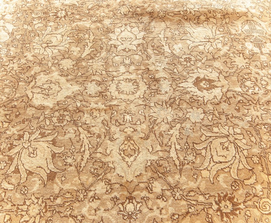 Vintage Persian Tabriz Brown Hand Knotted Wool Rug BB5589
