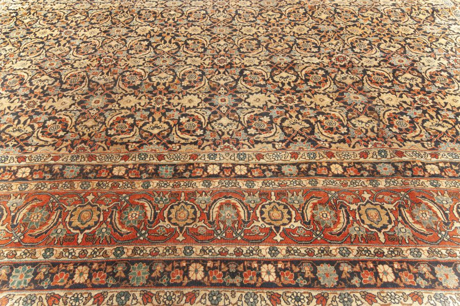 Fine Antique Kirman Rug in Black, Red and Yellow BB5594