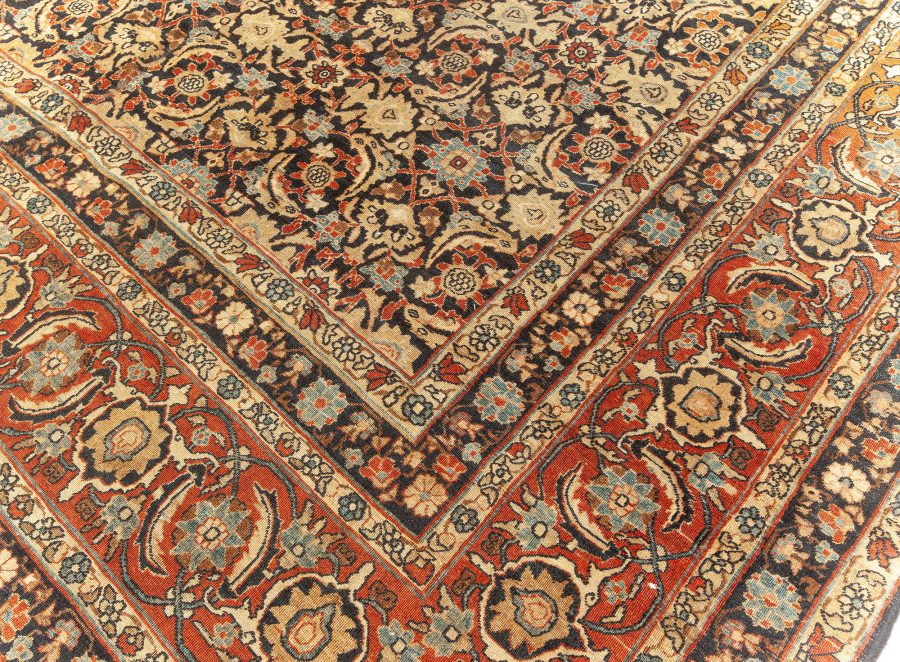 Fine Antique Kirman Rug in Black, Red and Yellow BB5594