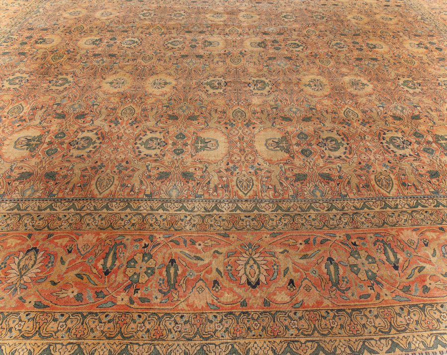 Authentic 19th Century Persian Tabriz Handmade Wool Rug BB5596