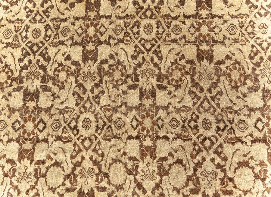 Antique Persian Tabriz Beige Brown Handwoven Wool Rug BB5624