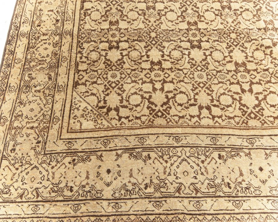 Antique Persian Tabriz Beige Brown Handwoven Wool Rug BB5624