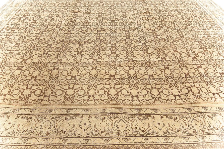 Antique Persian Tabriz Beige Brown Handwoven Wool Rug BB5624