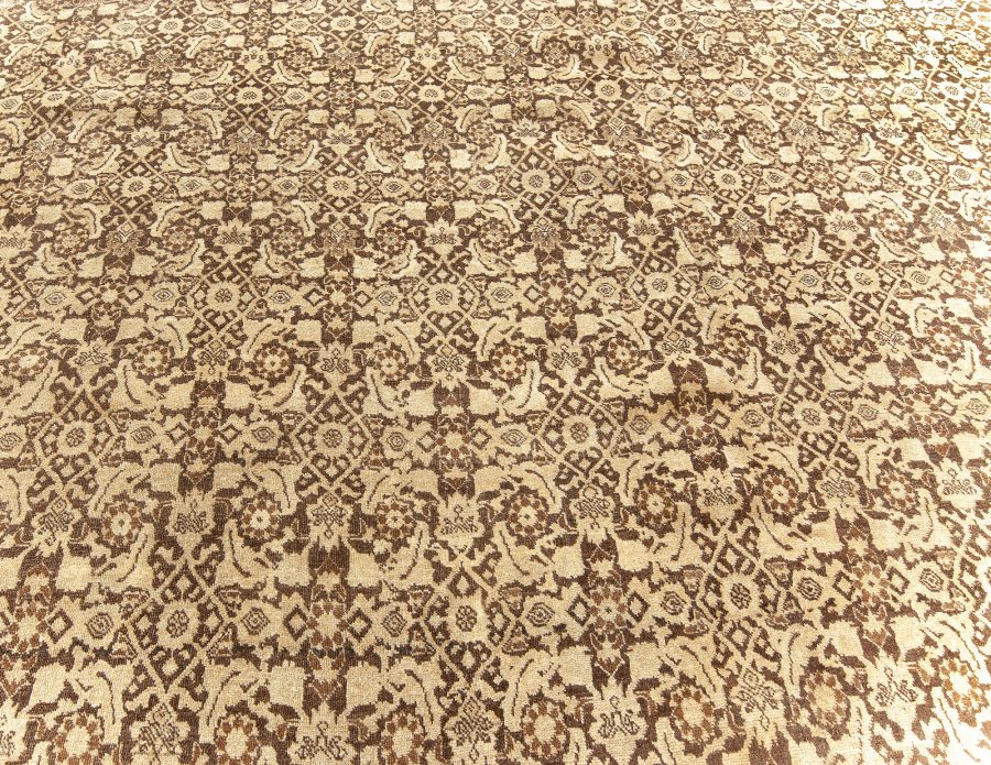 Antique Persian Tabriz Beige Brown Handwoven Wool Rug BB5624