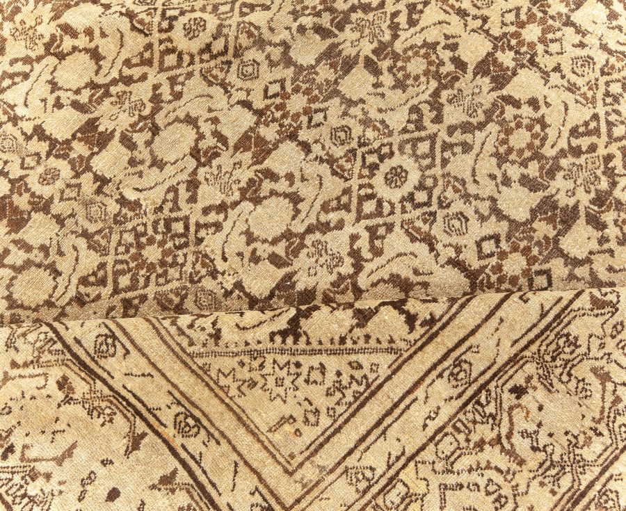 Antique Persian Tabriz Beige Brown Handwoven Wool Rug BB5624