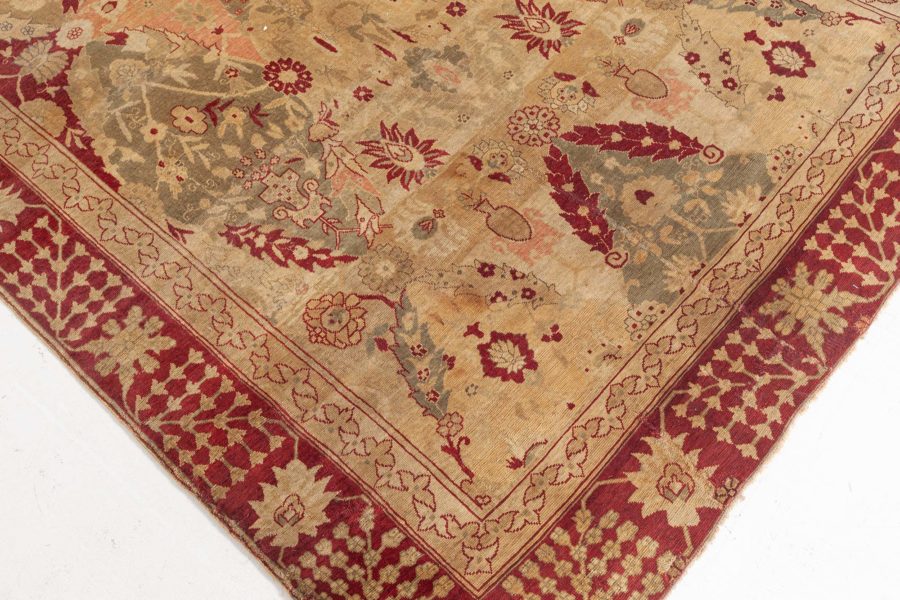 19th Century Turkish Hereke Rug in Burgundy, Earthy Taupe, Green and Brown BB5636