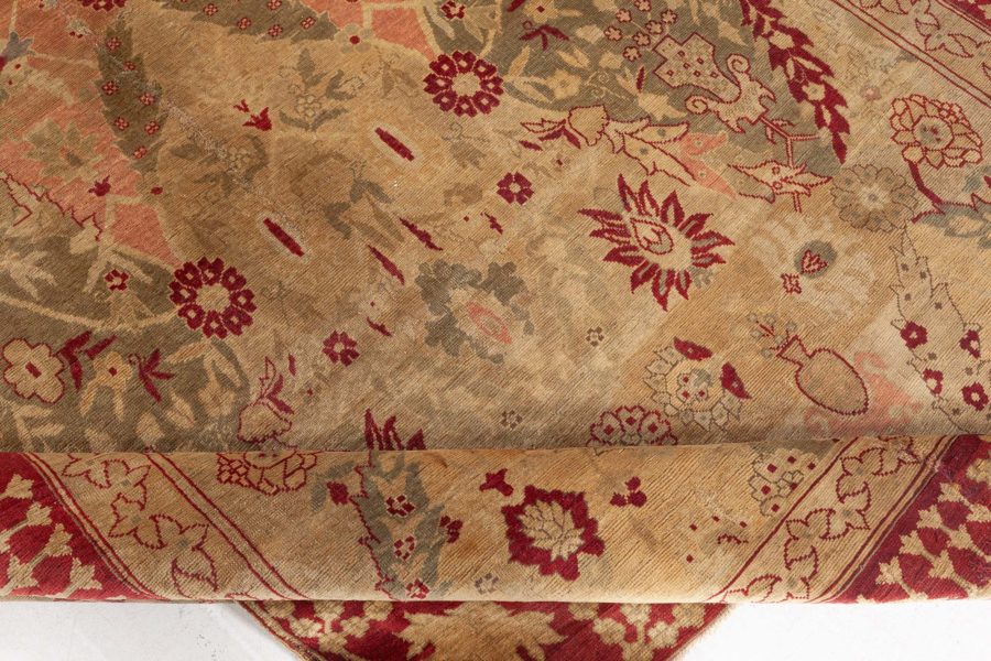 19th Century Turkish Hereke Rug in Burgundy, Earthy Taupe, Green and Brown BB5636