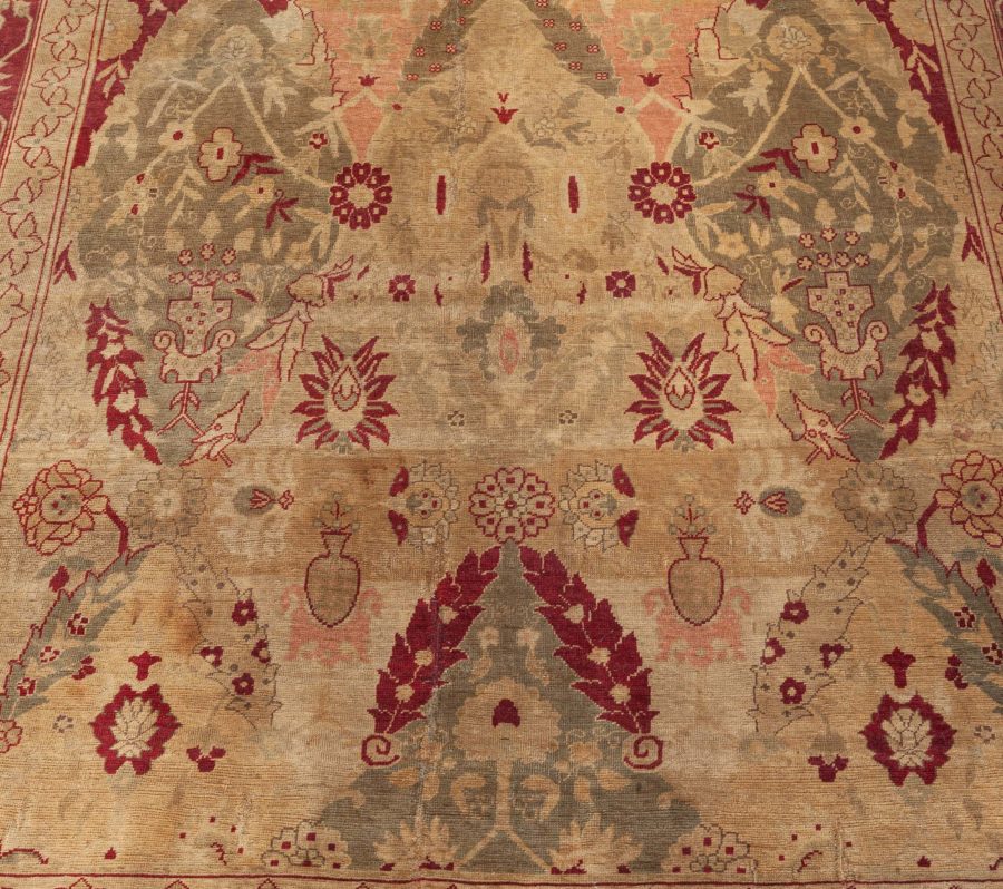 19th Century Turkish Hereke Rug in Burgundy, Earthy Taupe, Green and Brown BB5636