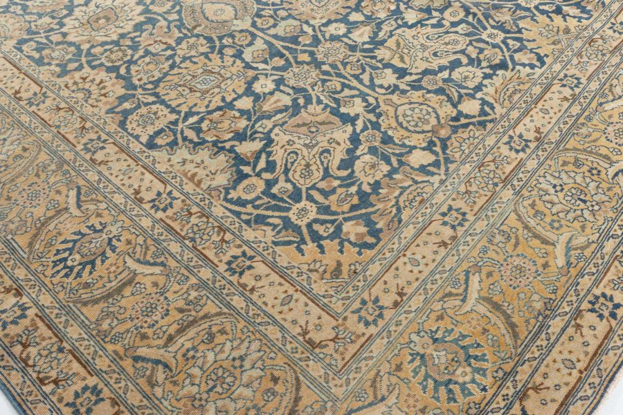 Antique Persian Tabriz Royal Blue and Caramel Wool Rug BB5650