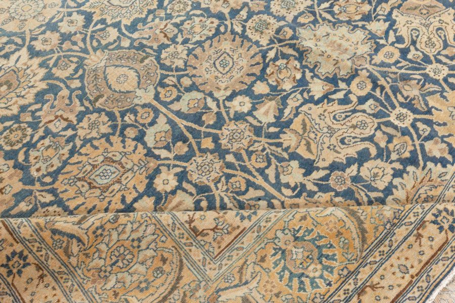 Antique Persian Tabriz Royal Blue and Caramel Wool Rug BB5650