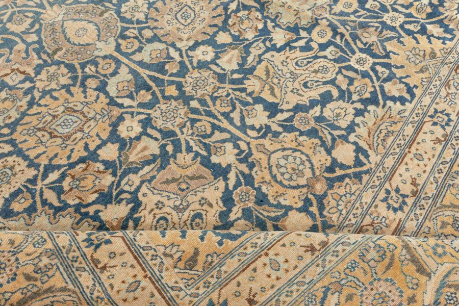 Antique Persian Tabriz Royal Blue and Caramel Wool Rug BB5650