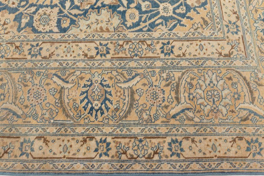 Antique Persian Tabriz Royal Blue and Caramel Wool Rug BB5650