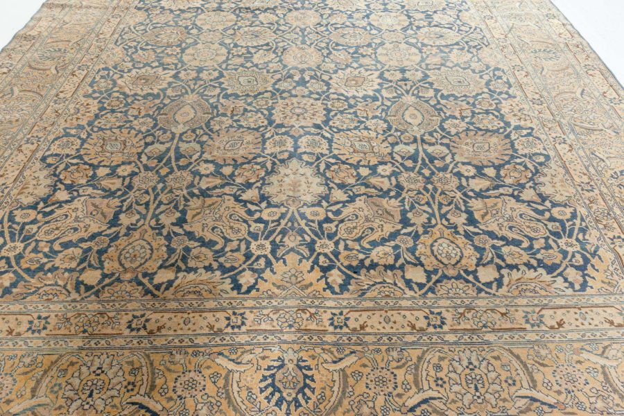 Antique Persian Tabriz Royal Blue and Caramel Wool Rug BB5650