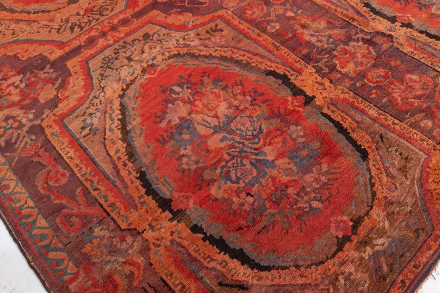1900s Caucasian Karabagh Handmade Wool Carpet in Red, Orange and Brown BB5658