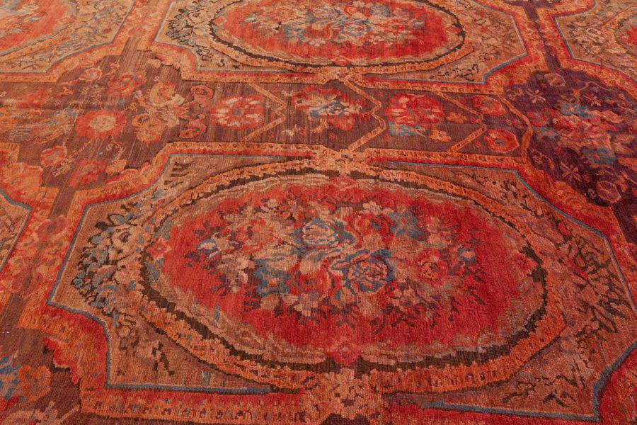 1900s Caucasian Karabagh Handmade Wool Carpet in Red, Orange and Brown BB5658