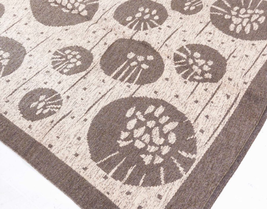 Mid-20th Century Double Sided Botanic Gray Swedish Flat-Weave Wool Rug by Orsa BB5679