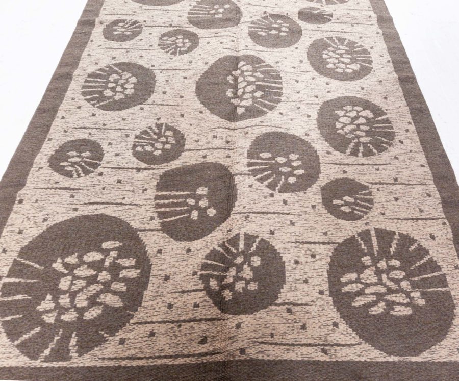 Mid-20th Century Double Sided Botanic Gray Swedish Flat-Weave Wool Rug by Orsa BB5679