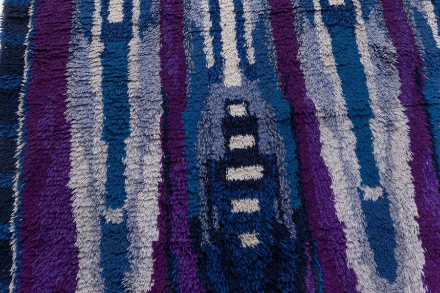 High-quality Vintage Rya Blue and Purple Handmade Wool Rug BB5680