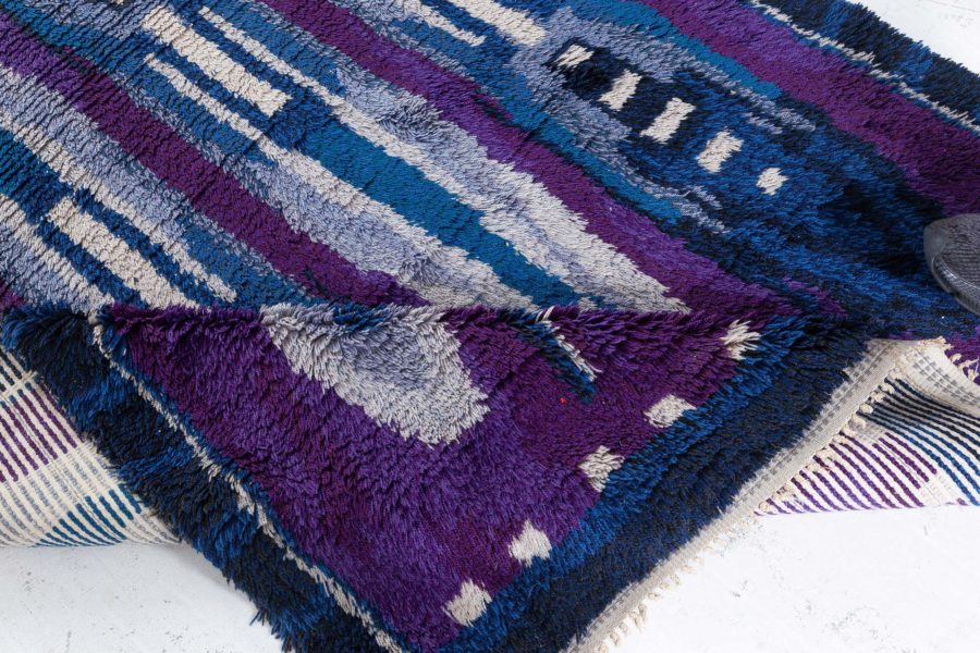 High-quality Vintage Rya Blue and Purple Handmade Wool Rug BB5680