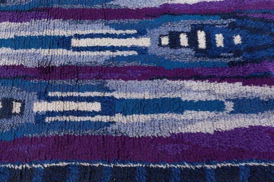 High-quality Vintage Rya Blue and Purple Handmade Wool Rug BB5680