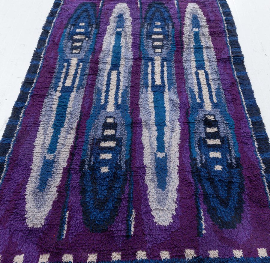 High-quality Vintage Rya Blue and Purple Handmade Wool Rug BB5680