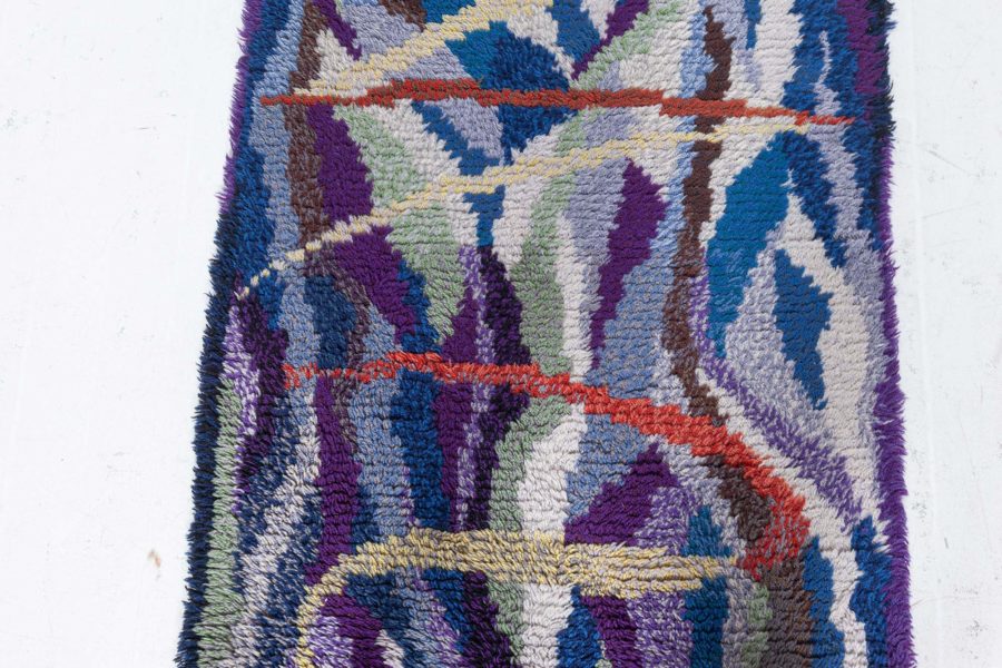 Mid-20th century Swedish Rya Wool Rug in Purple, Blue, Green and Yellow BB5683