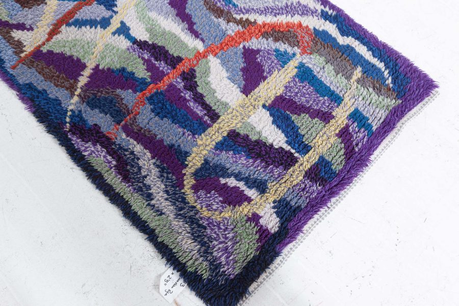 Mid-20th century Swedish Rya Wool Rug in Purple, Blue, Green and Yellow BB5683