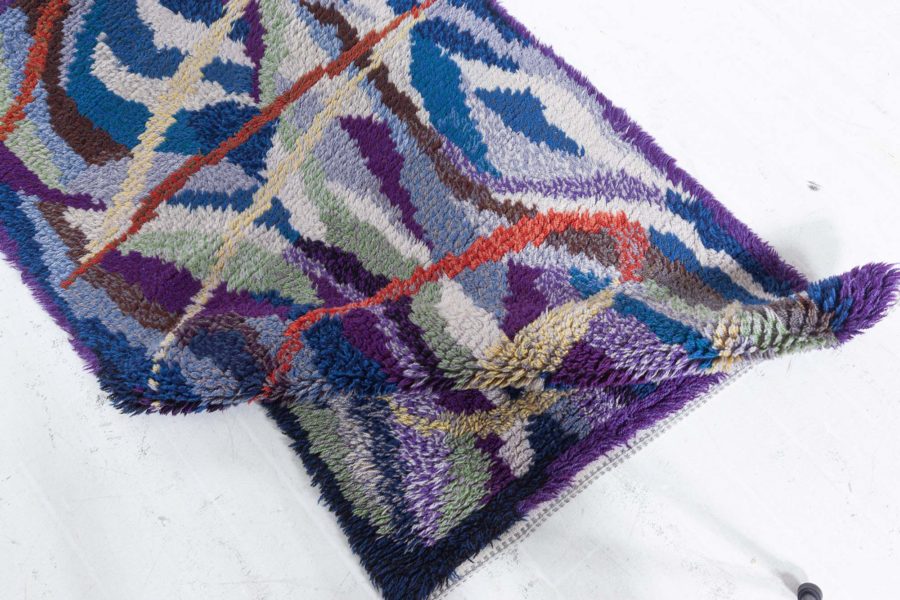 Mid-20th century Swedish Rya Wool Rug in Purple, Blue, Green and Yellow BB5683