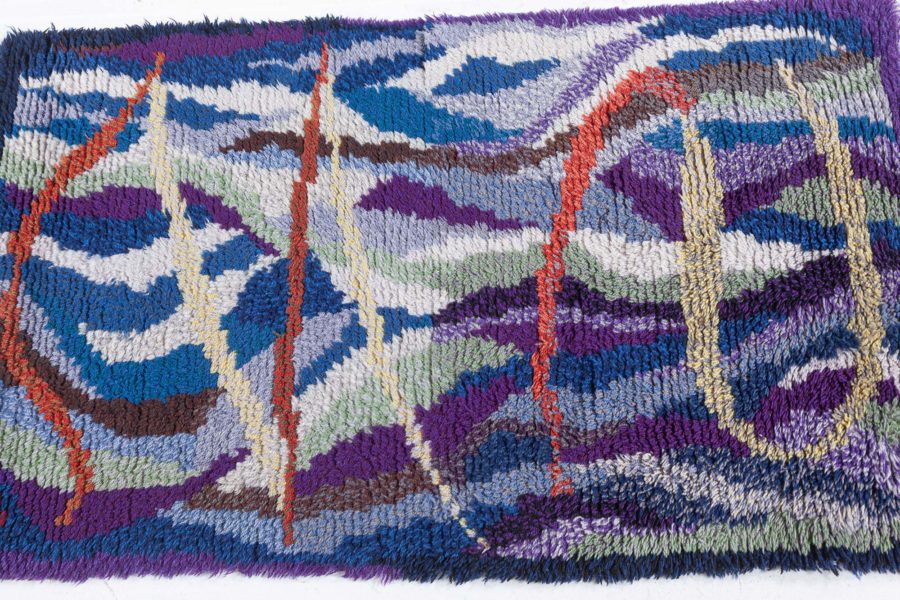 Mid-20th century Swedish Rya Wool Rug in Purple, Blue, Green and Yellow BB5683