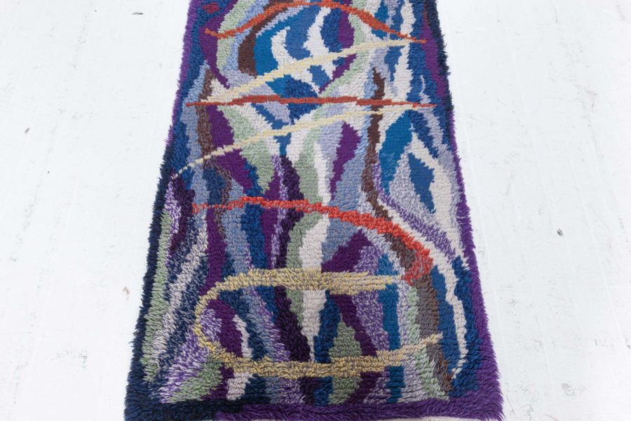 Mid-20th century Swedish Rya Wool Rug in Purple, Blue, Green and Yellow BB5683