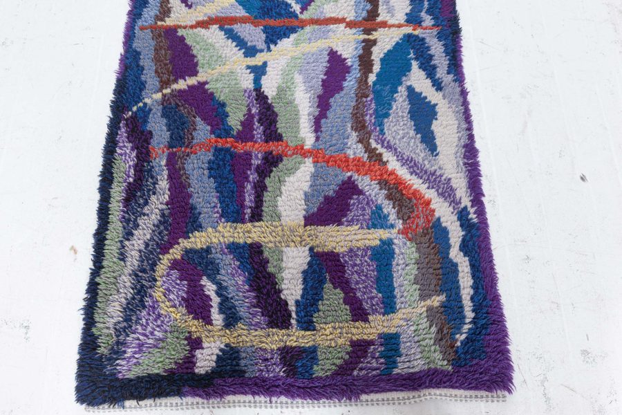 Mid-20th century Swedish Rya Wool Rug in Purple, Blue, Green and Yellow BB5683