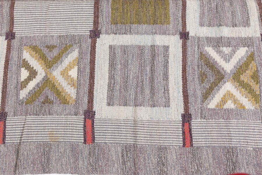 Mid-20th century Swedish Geometric Brown, Gray, Green Flat-Weave Wool Rug by Konstfliten-Bohusslöj BB5695