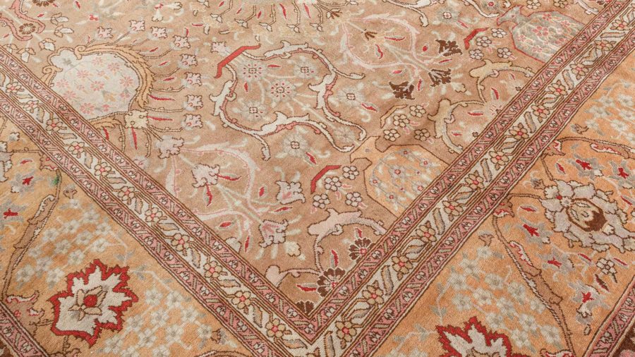 Fine Antique Persian Tabriz Brown Handmade Wool Rug BB5703