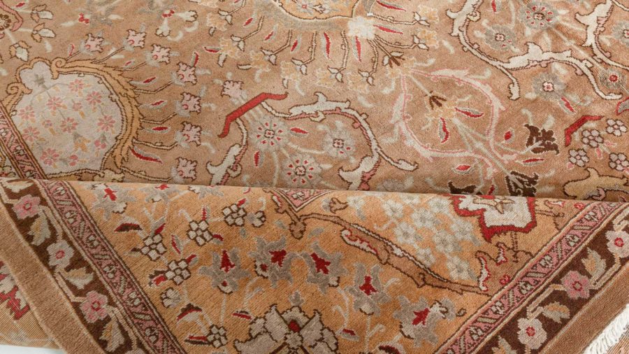 Fine Antique Persian Tabriz Brown Handmade Wool Rug BB5703
