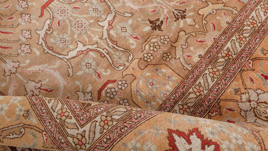Fine Antique Persian Tabriz Brown Handmade Wool Rug BB5703