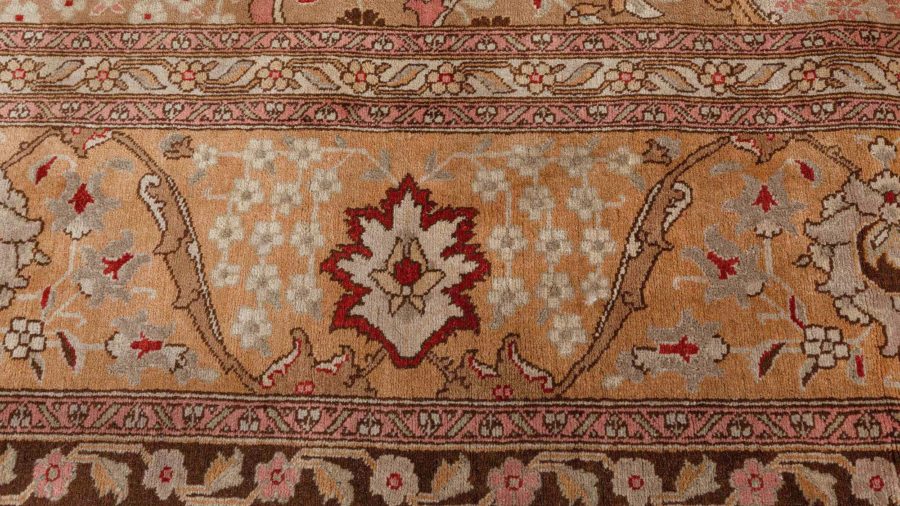 Fine Antique Persian Tabriz Brown Handmade Wool Rug BB5703