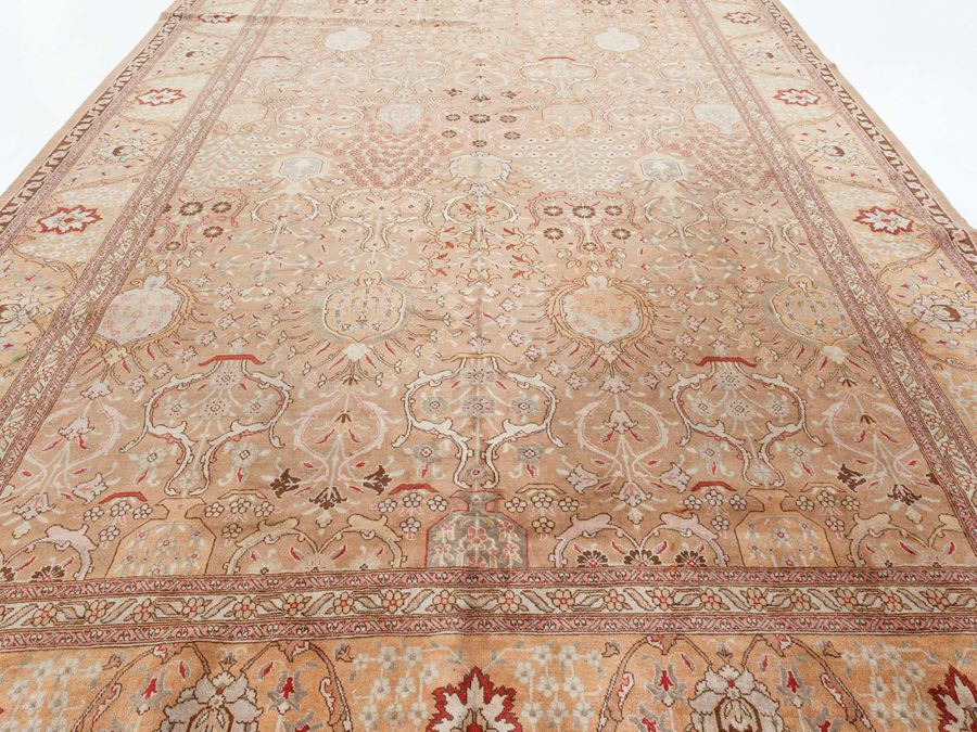 Fine Antique Persian Tabriz Brown Handmade Wool Rug BB5703