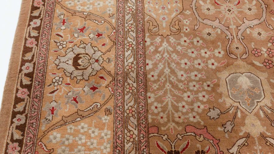 Fine Antique Persian Tabriz Brown Handmade Wool Rug BB5703