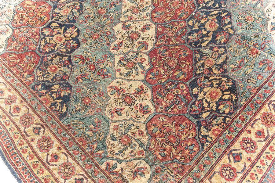 19th Century Kirman Bold Red, Dark and Light Blue Handwoven Wool Rug BB5719