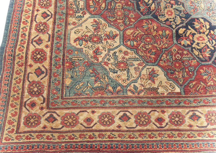 19th Century Kirman Bold Red, Dark and Light Blue Handwoven Wool Rug BB5719